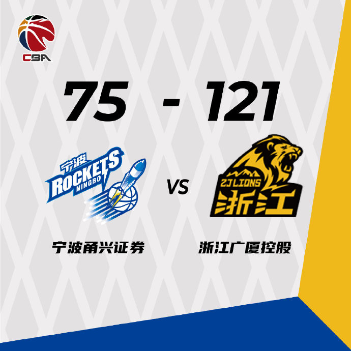 广厦121-75大胜宁波 胡金秋27分 孙铭徽15+13