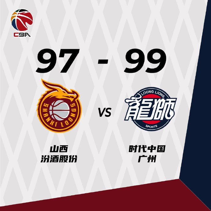 广州99-97逆转山西 陈盈骏25+7+12 郑准22+8 原帅26分