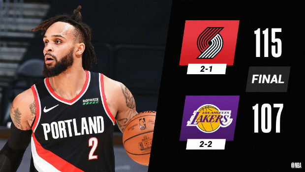 <a href=/basketball/blazers/ target=_blank class=infotextkey>开拓者</a>115-107战胜<a href=/basketball/lakers/ target=_blank class=infotextkey>湖人</a>
