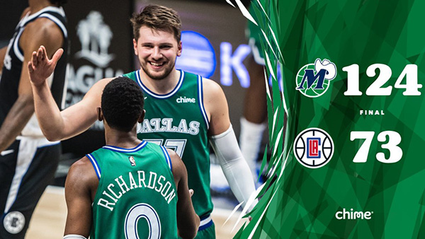 <a href=/basketball/mavericks/ target=_blank class=infotextkey>独行侠</a>124-73大胜<a href=/basketball/clippers/ target=_blank class=infotextkey>快船</a>队