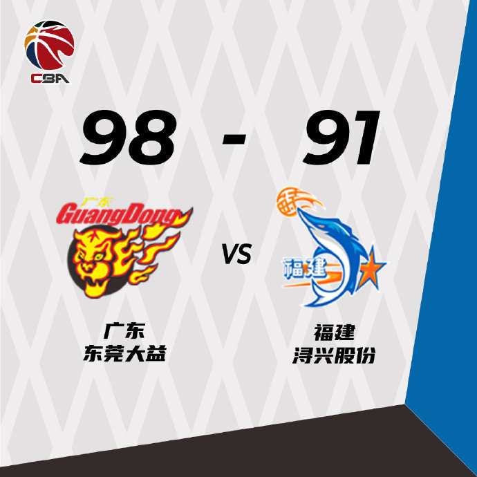 广东98-91战胜福建 任骏飞37+5 苏伟14+14 陈林坚26分