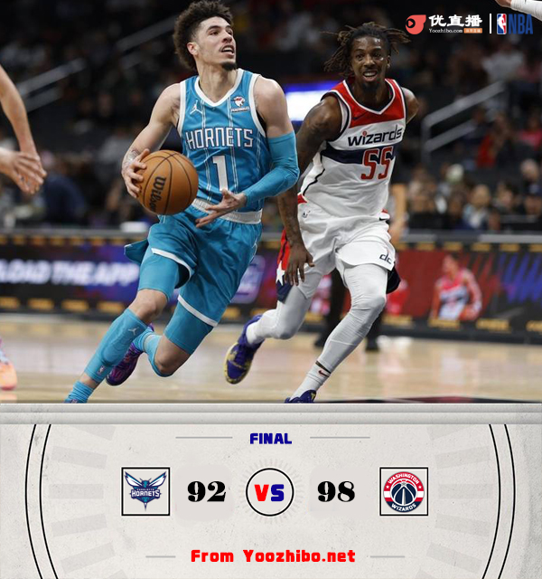 <a href=/basketball/wizards/ target=_blank class=infotextkey>奇才</a>98-92击败黄蜂 库兹马19分 普尔12中2 罗齐尔13+6+7